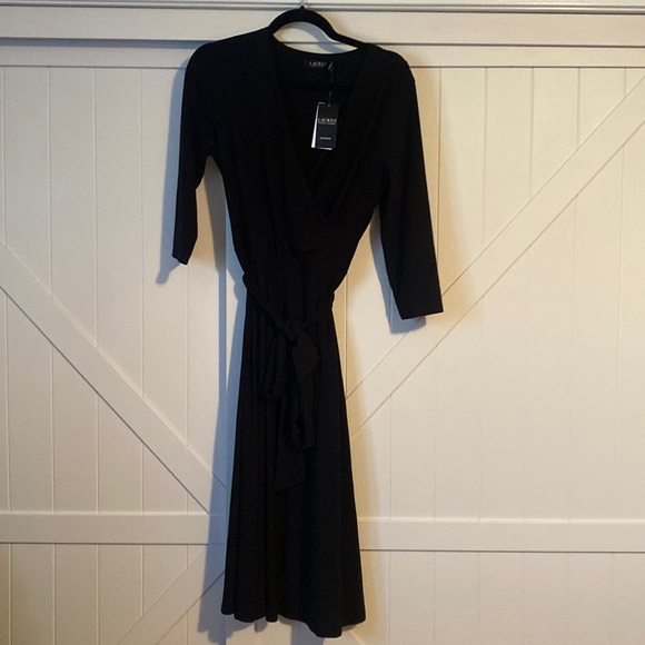 Lauren Ralph Lauren Long Black Dress with Self Fabric Belt - Picture 1 of 7